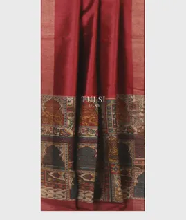 Red Tussar Printed Saree T5076062