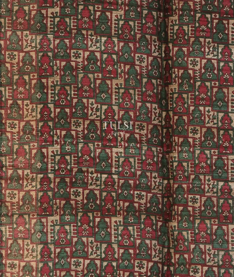 Red Tussar Printed Saree T5076063