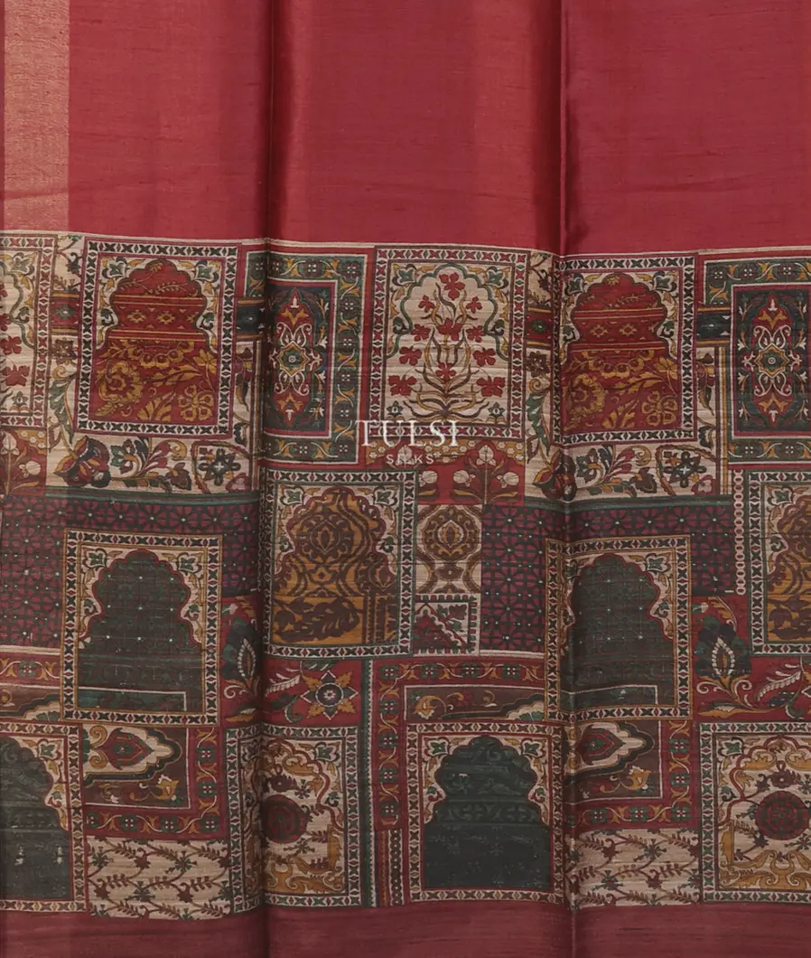 Red Tussar Printed Saree T5076064
