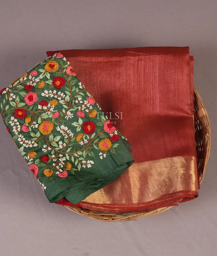 Rust Woven Tussar Saree T512766-image