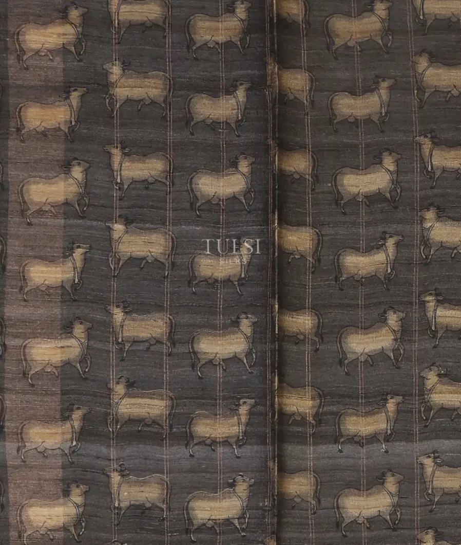 Grey Tussar Printed Saree T5380083