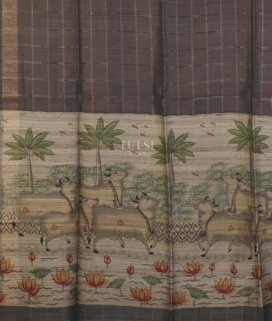 Grey Tussar Printed Saree T5380084