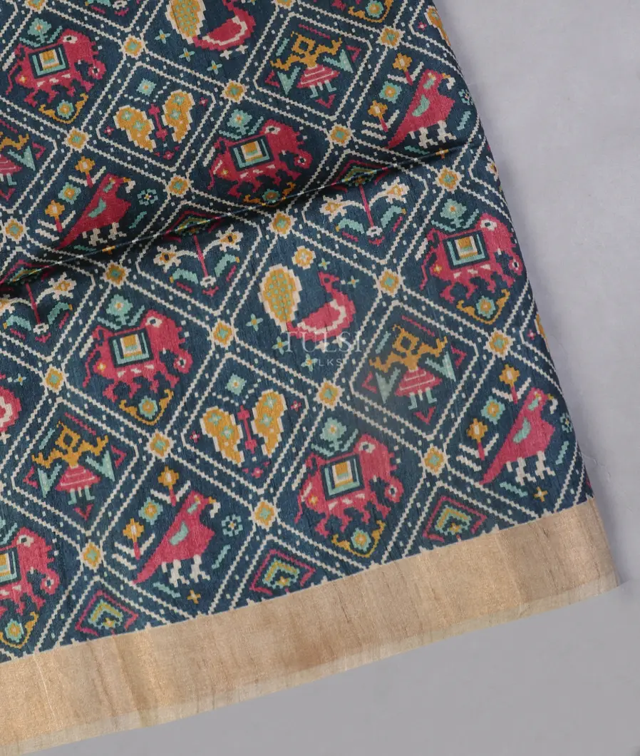 Blue Tussar Printed Saree T525073-image