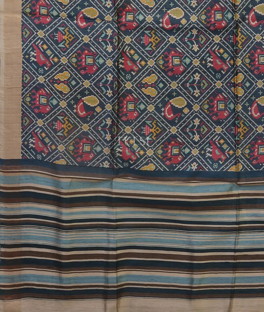 Blue Tussar Printed Saree T5250734