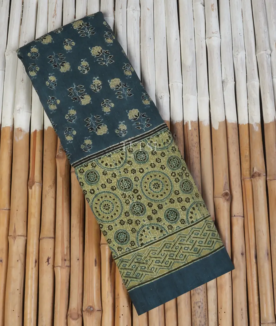 Blue Tussar Ajrakh Printed Saree T542732-image