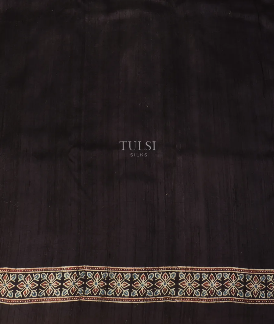 Deep Brown Tussar Ajrakh Printed Saree T5427253