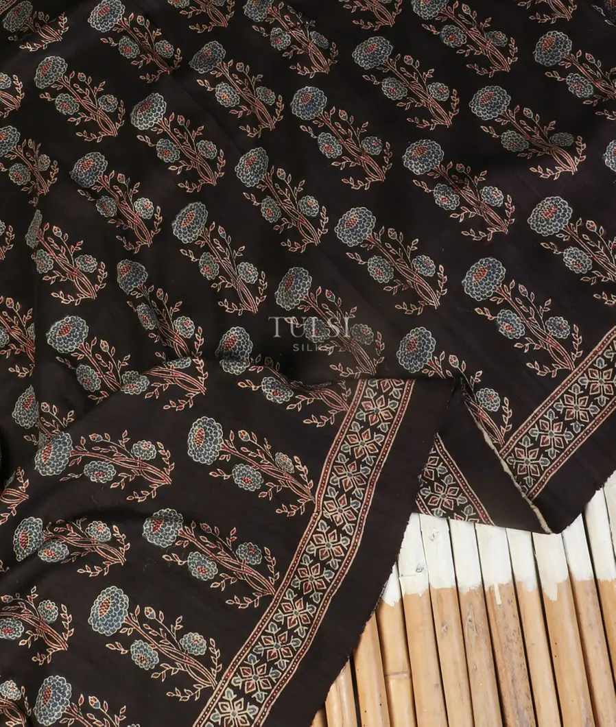 Deep Brown Tussar Ajrakh Printed Saree T5427254