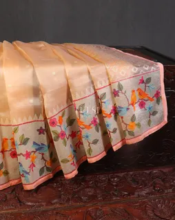Peach Kora Organza Embroidery Saree T5528454