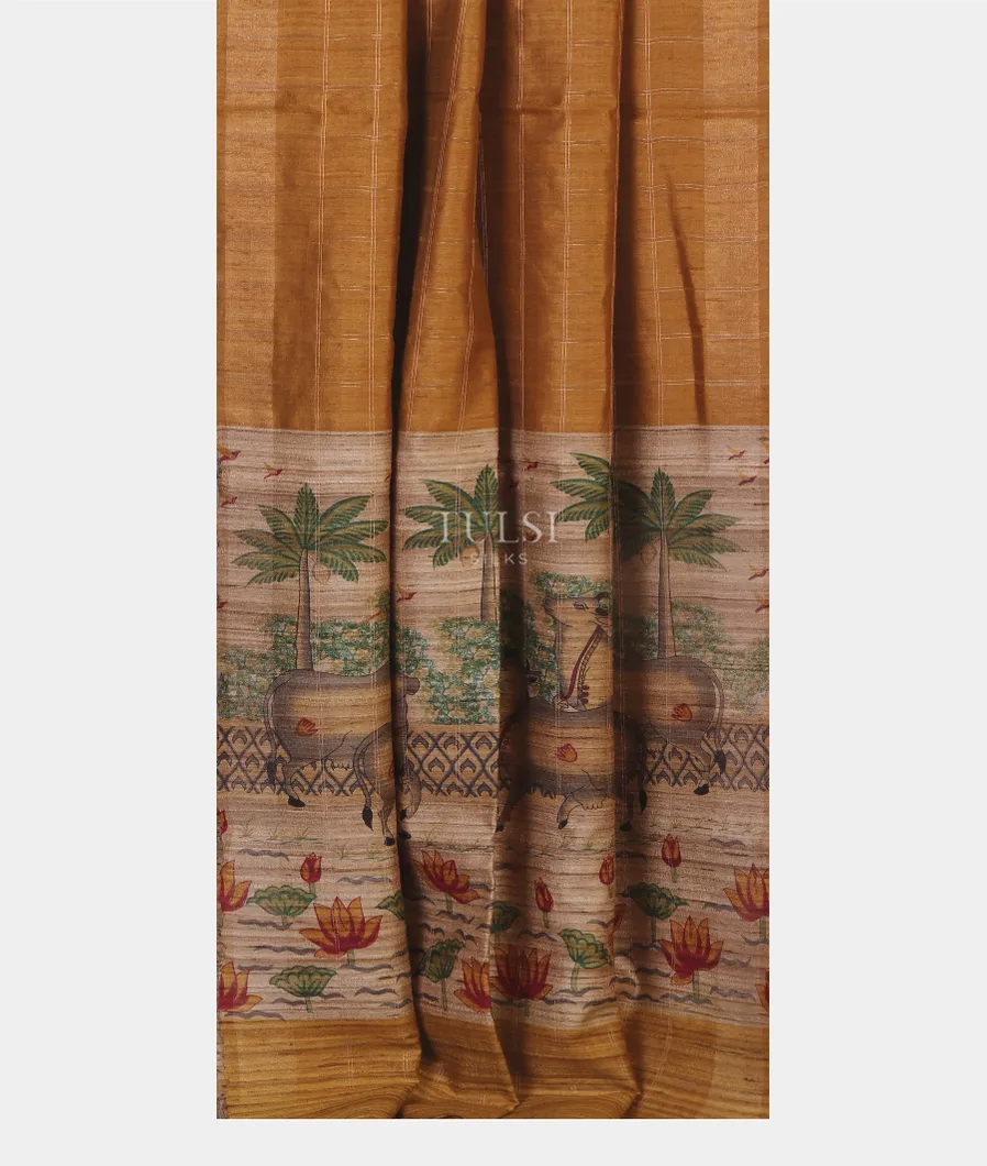 Yellow Tussar Printed Saree T5380142