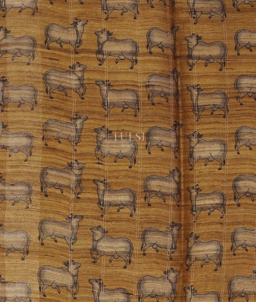 Yellow Tussar Printed Saree T5380143