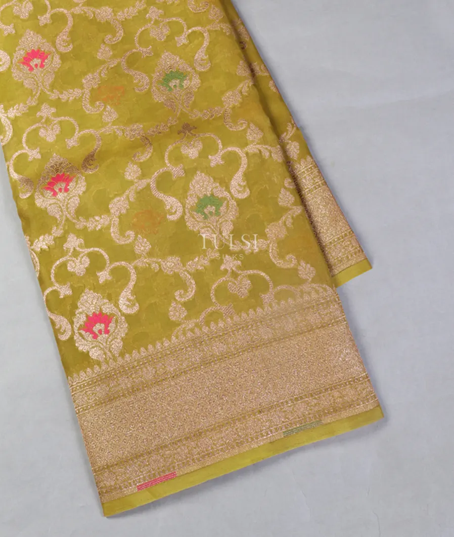 Yellowish Green Banaras Organza Saree T553389-image