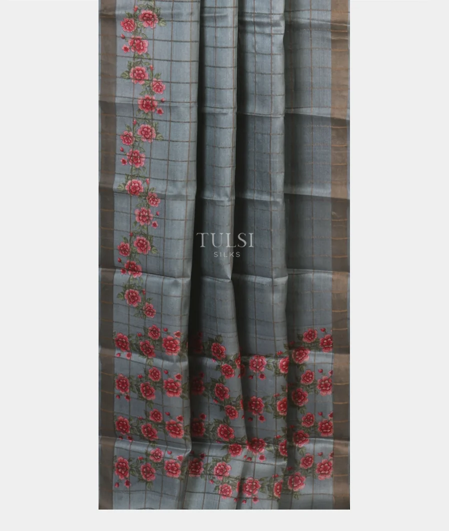 Blue Tussar Printed Saree T5498882