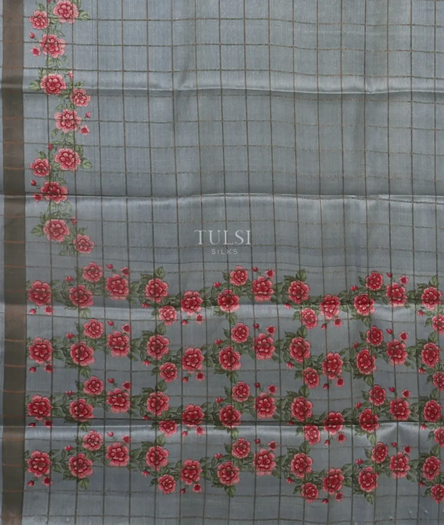 Blue Tussar Printed Saree T5498884