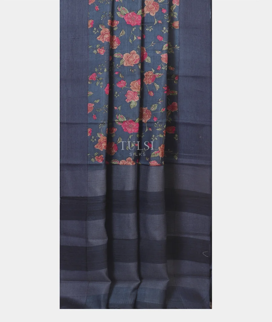 Blue Tussar Printed Saree T5407312
