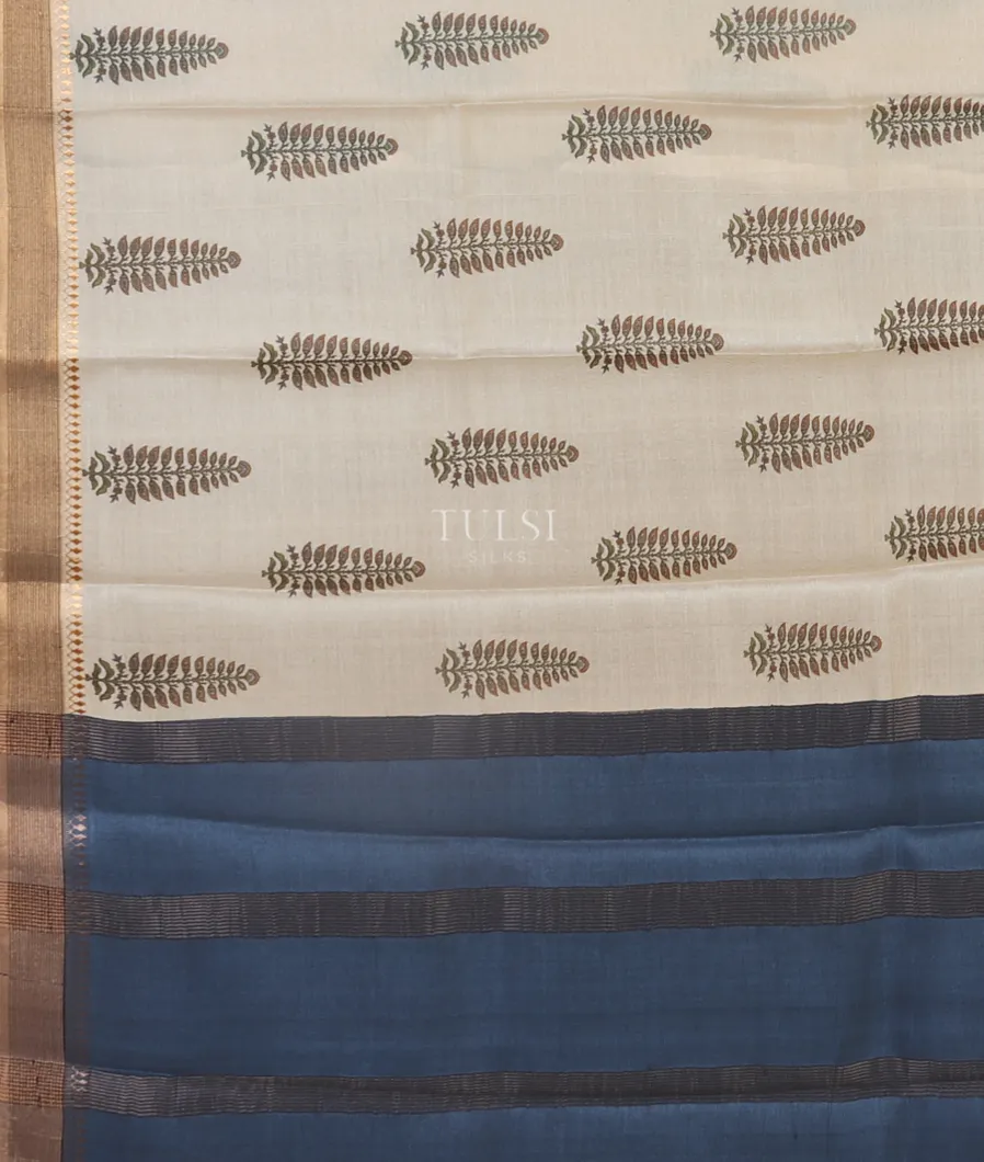 Off - White Tussar Printed Saree T5333884