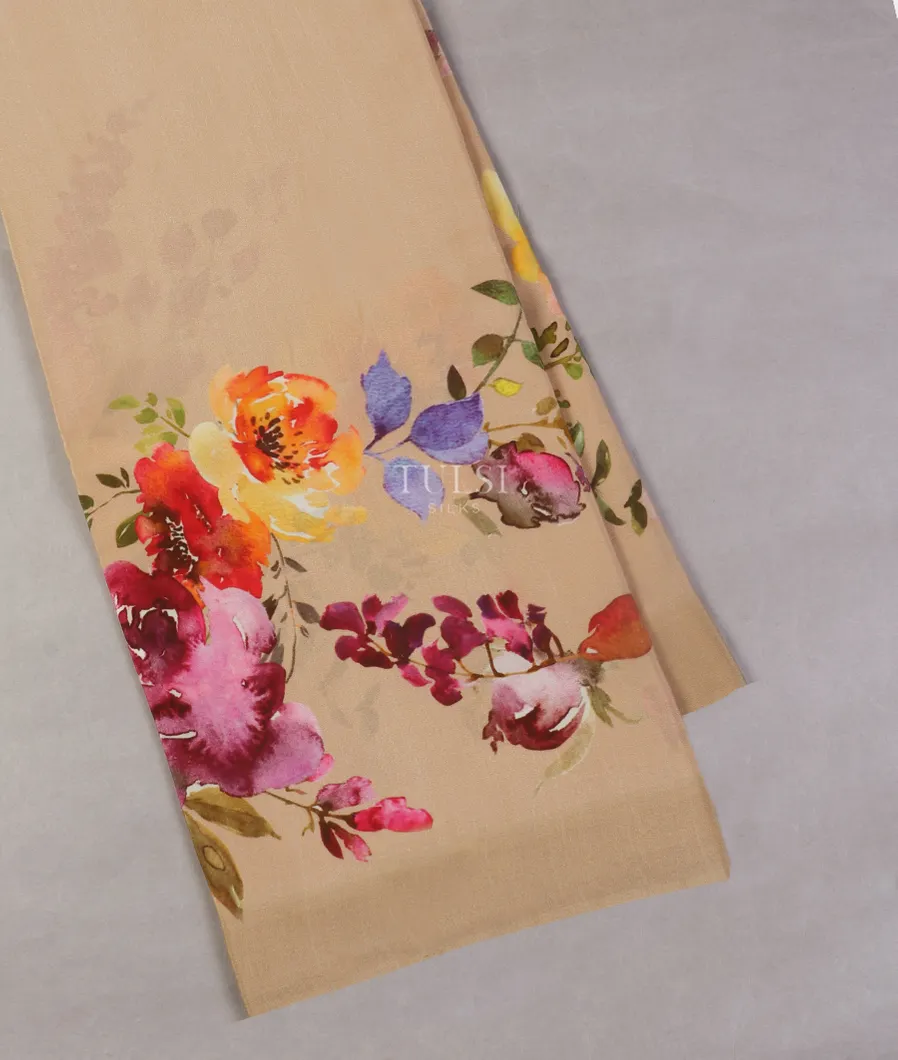 Beige Satin Crepe Silk Saree T543451-image