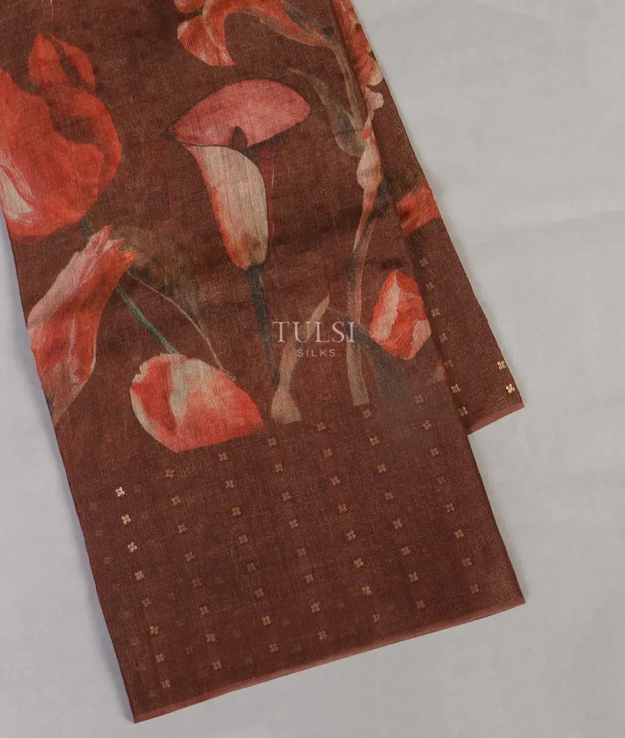 Brown Tissue Tussar Printed Saree T541896-image