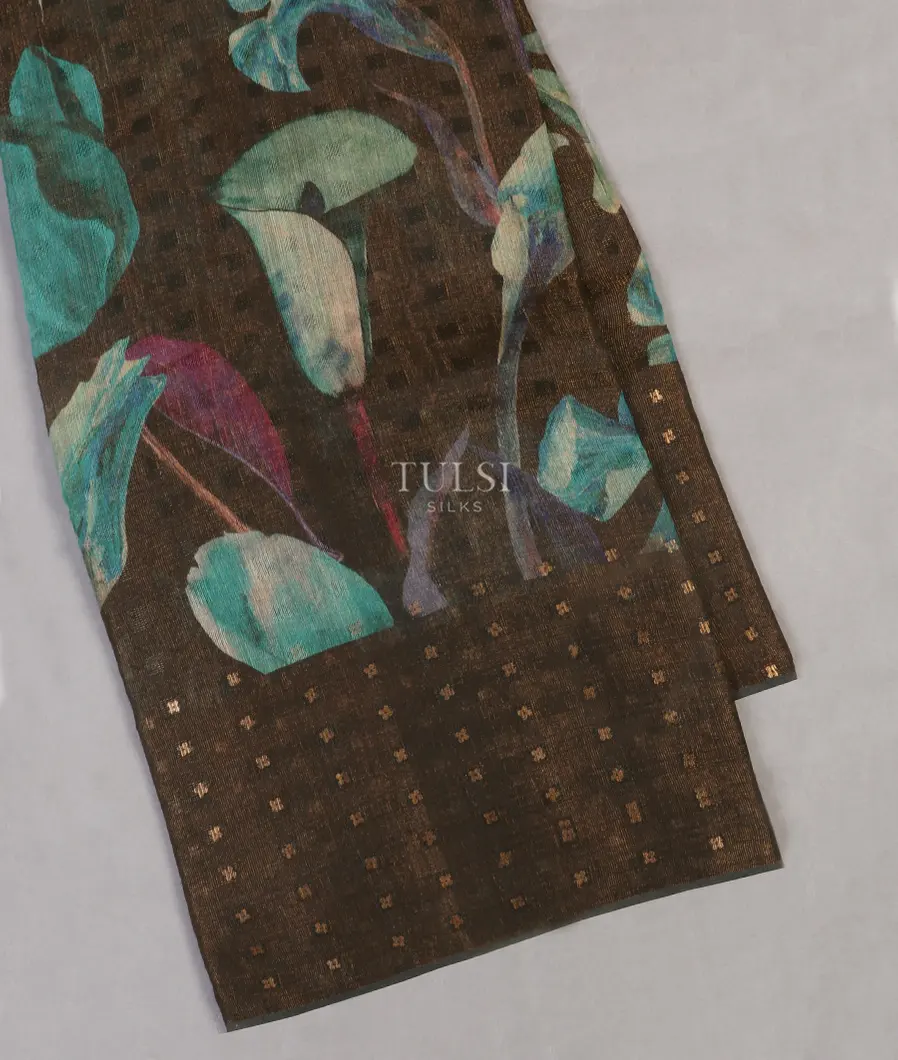 Dark Elephant Grey Tissue Tussar Printed Saree T530499-image