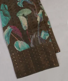 Dark Elephant Grey Tissue Tussar Printed Saree T5304991