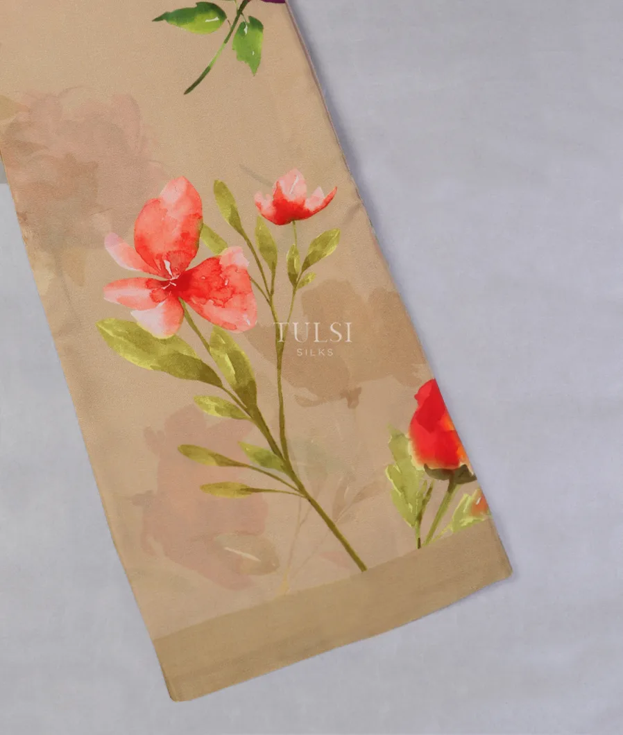 Beige Satin Crepe Silk Saree T543452-image