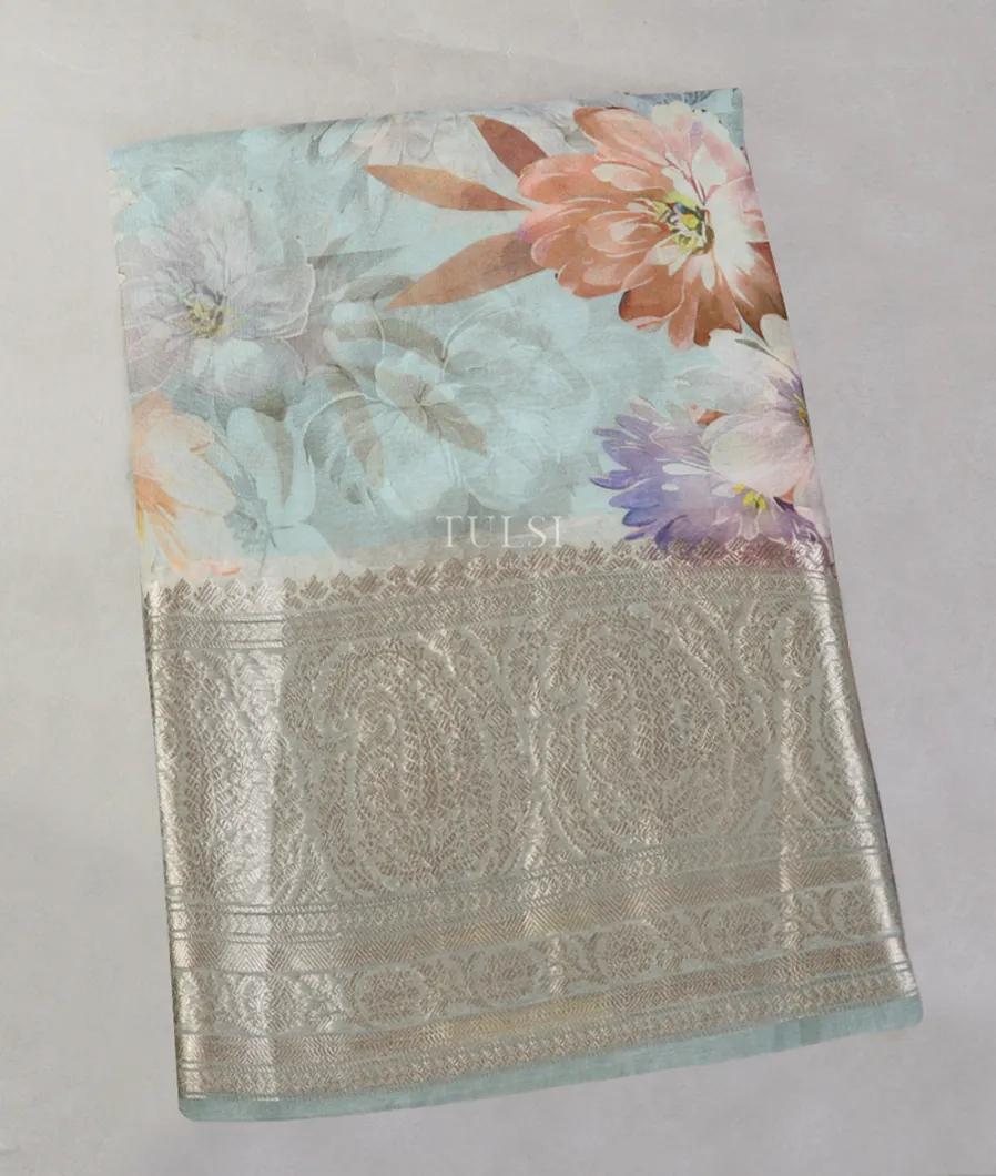 Blue Kora Organza Printed Saree T519751-image