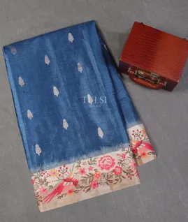 Blue Tussar Embroidery Saree T5488771