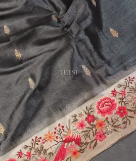 Grey Tussar Embroidery Saree T5488795
