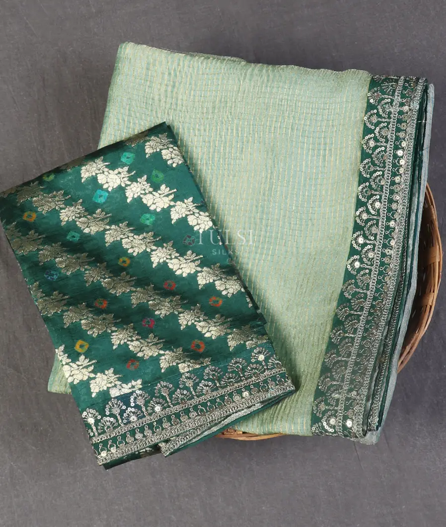 Blue Kora Tissue Organza Embroidery Saree T553850-image