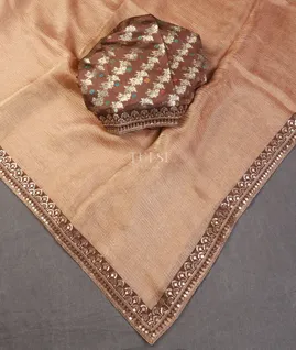 Peach Kora Tissue Organza Embroidery Saree T5538492