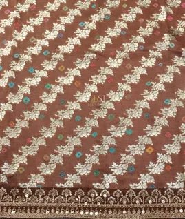 Peach Kora Tissue Organza Embroidery Saree T5538493