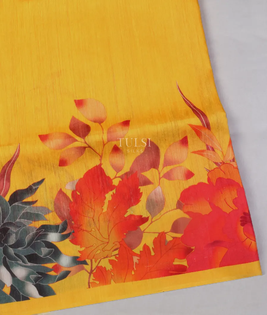 Yellow Tussar Printed Saree T499240-image