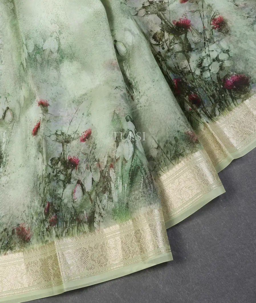 Light Green Kora Organza Printed Saree T521946-image