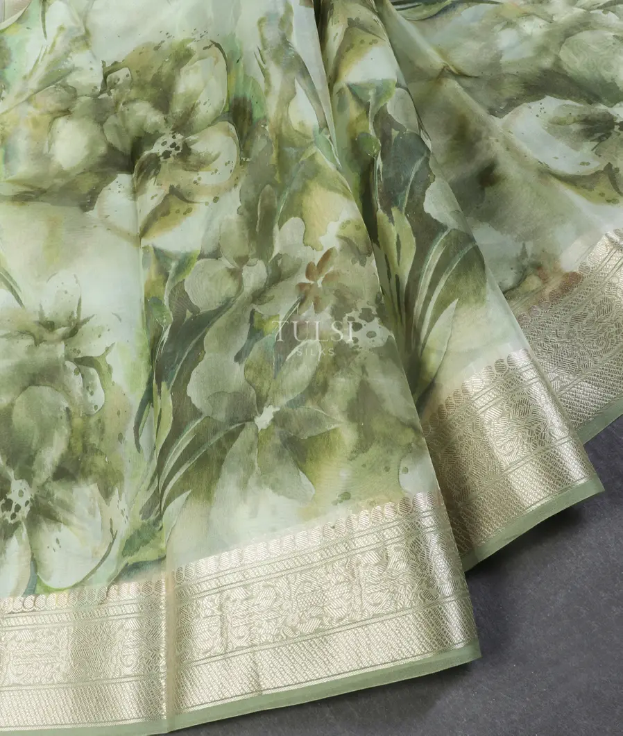 Light Green Kora Organza Printed Saree T521934-image