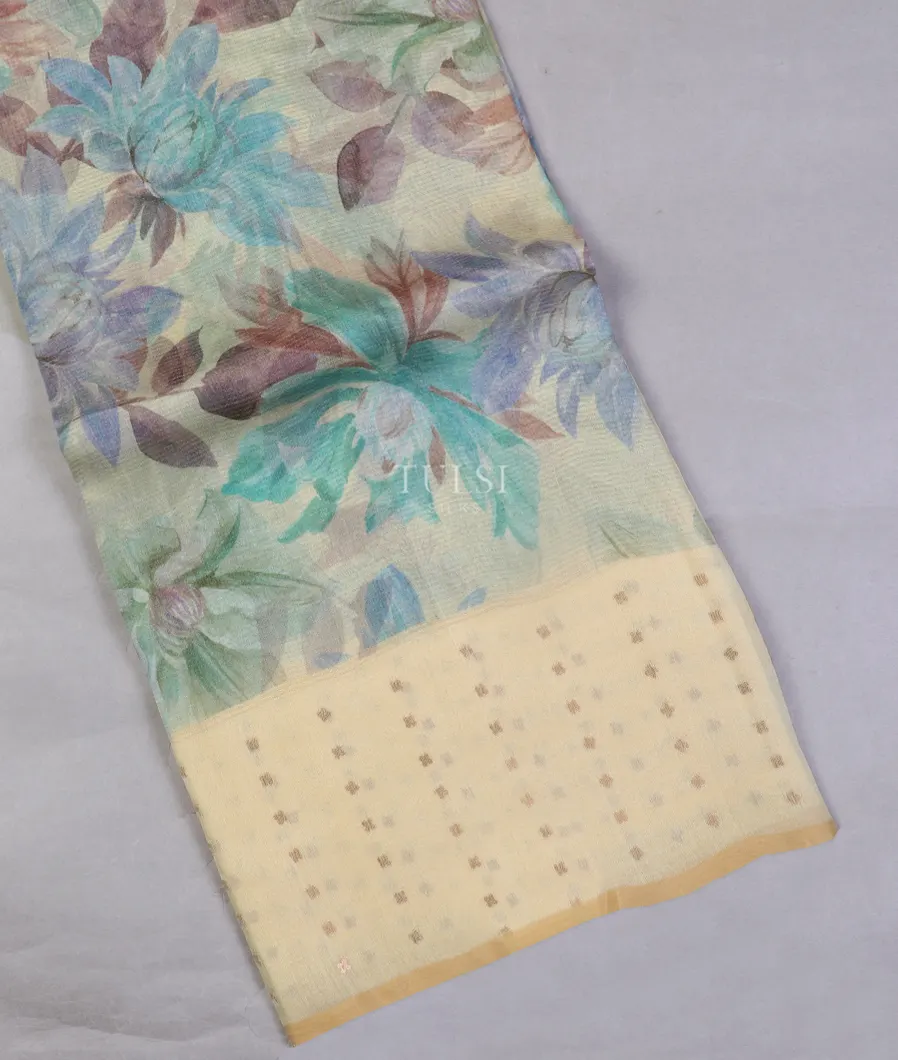 Cream Tissue Organza Printed Saree T500707-image