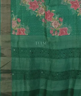 Green Tussar Printed Saree T5471434