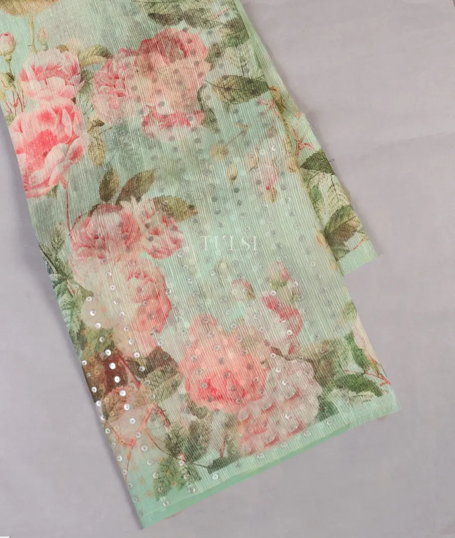 Green Tussar Organza Printed Saree T530198-image