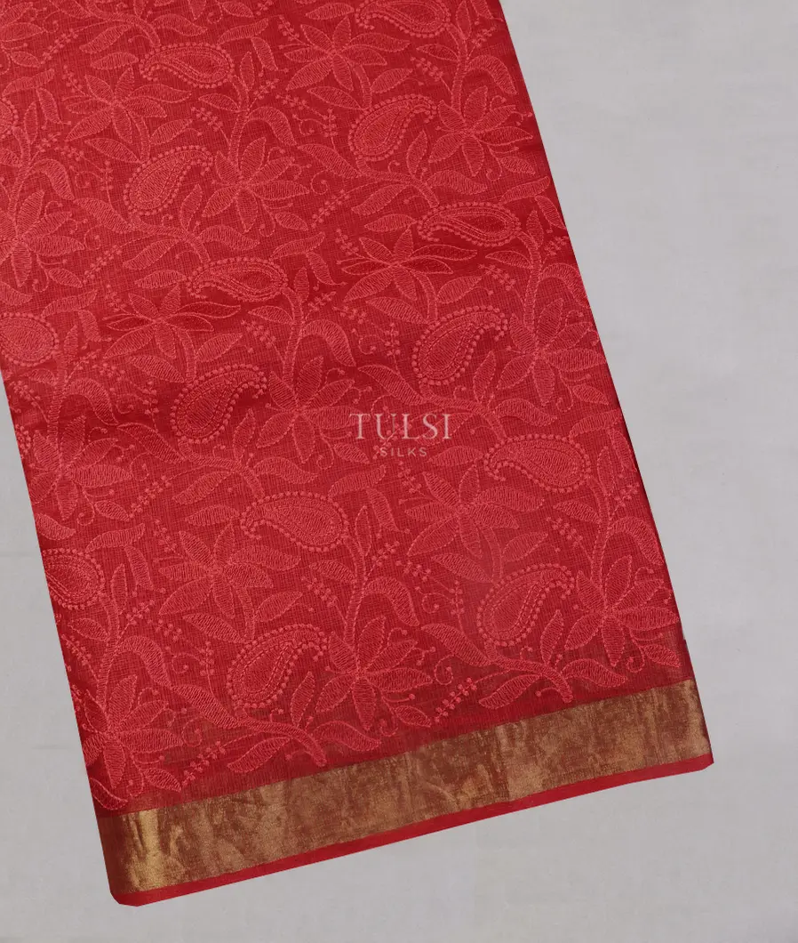 Red Silk Kota Embroidery Saree T539938-image