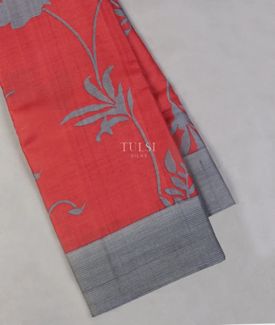 Red Tussar Printed Saree T537771-image