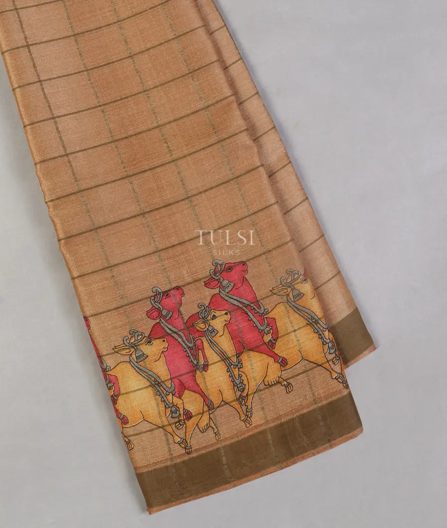 Brown Tussar Printed Saree T542944-image