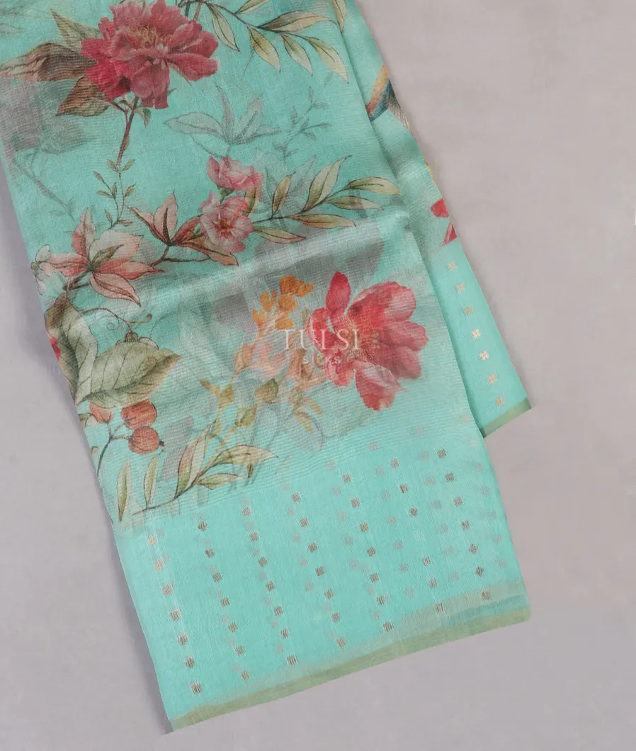 Blue Tissue Organza Printed Saree T541114-image