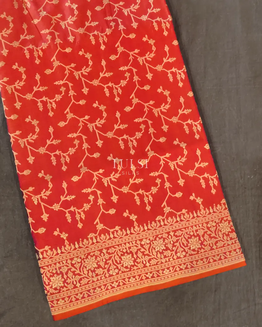 Orangish Pink Banaras Kathan Silk Saree T553349-image