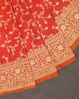 Orangish Pink Banaras Kathan Silk Saree T5533492