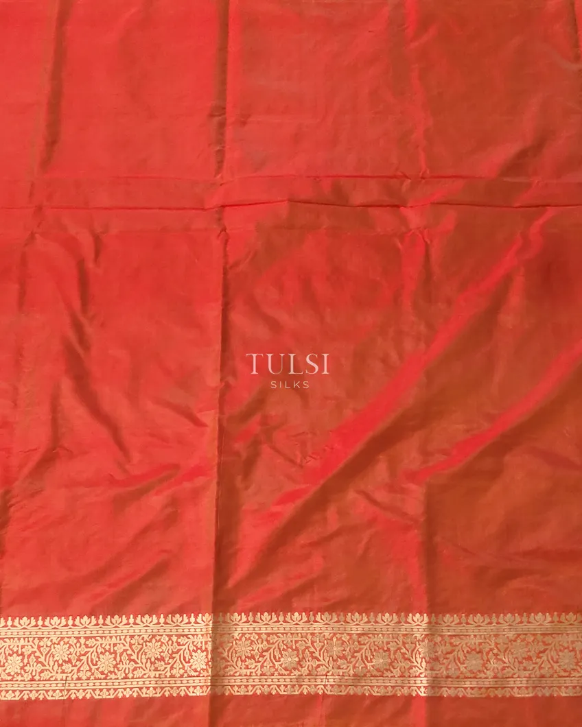 Orangish Pink Banaras Kathan Silk Saree T5533493