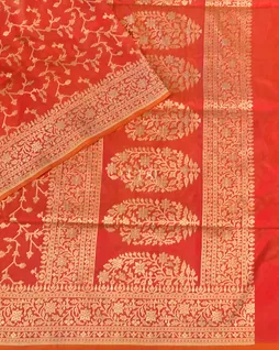 Orangish Pink Banaras Kathan Silk Saree T5533494