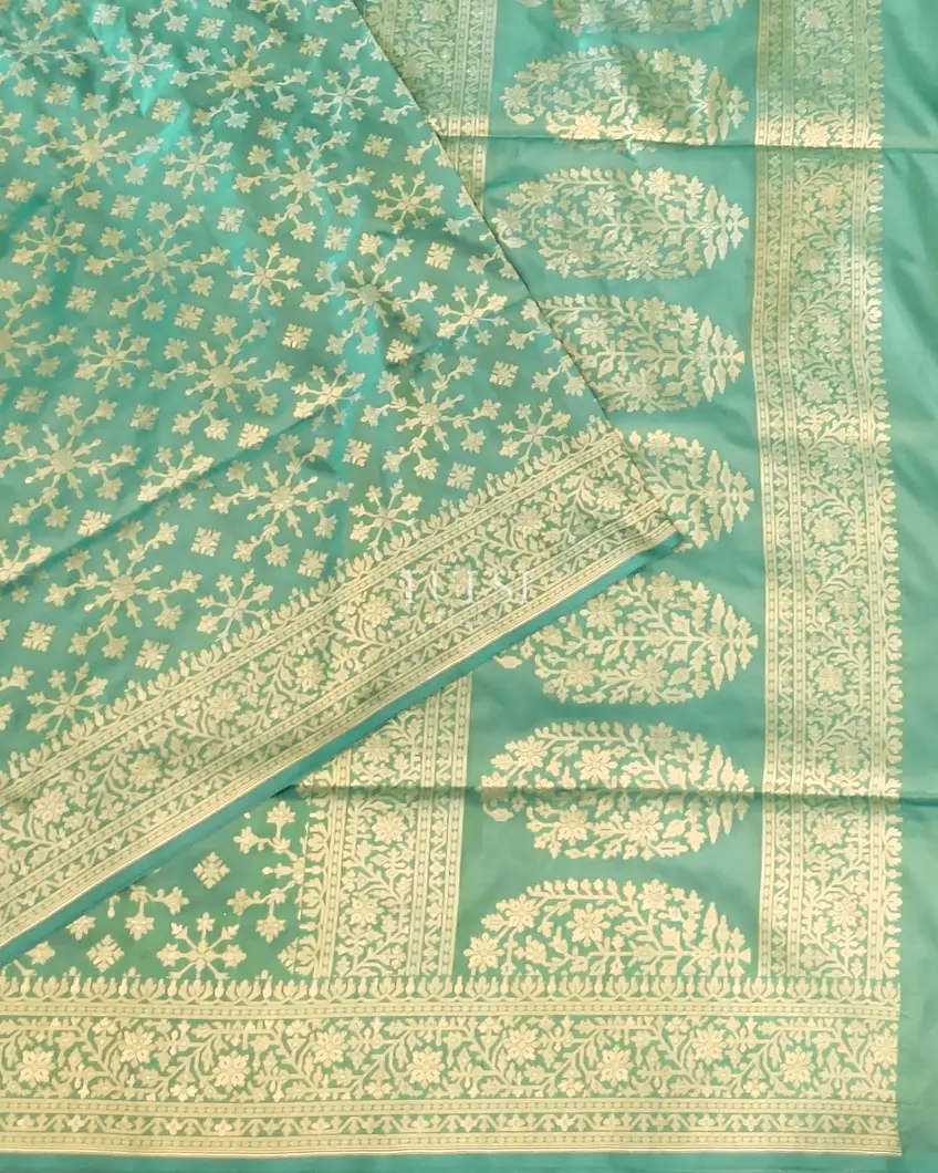 Greenish Blue Banaras Kathan Silk Saree T5533504