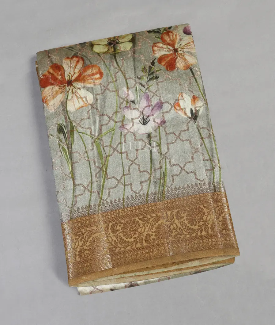 Grey and Yellowish Green Chaniya Silk Saree T552493-image