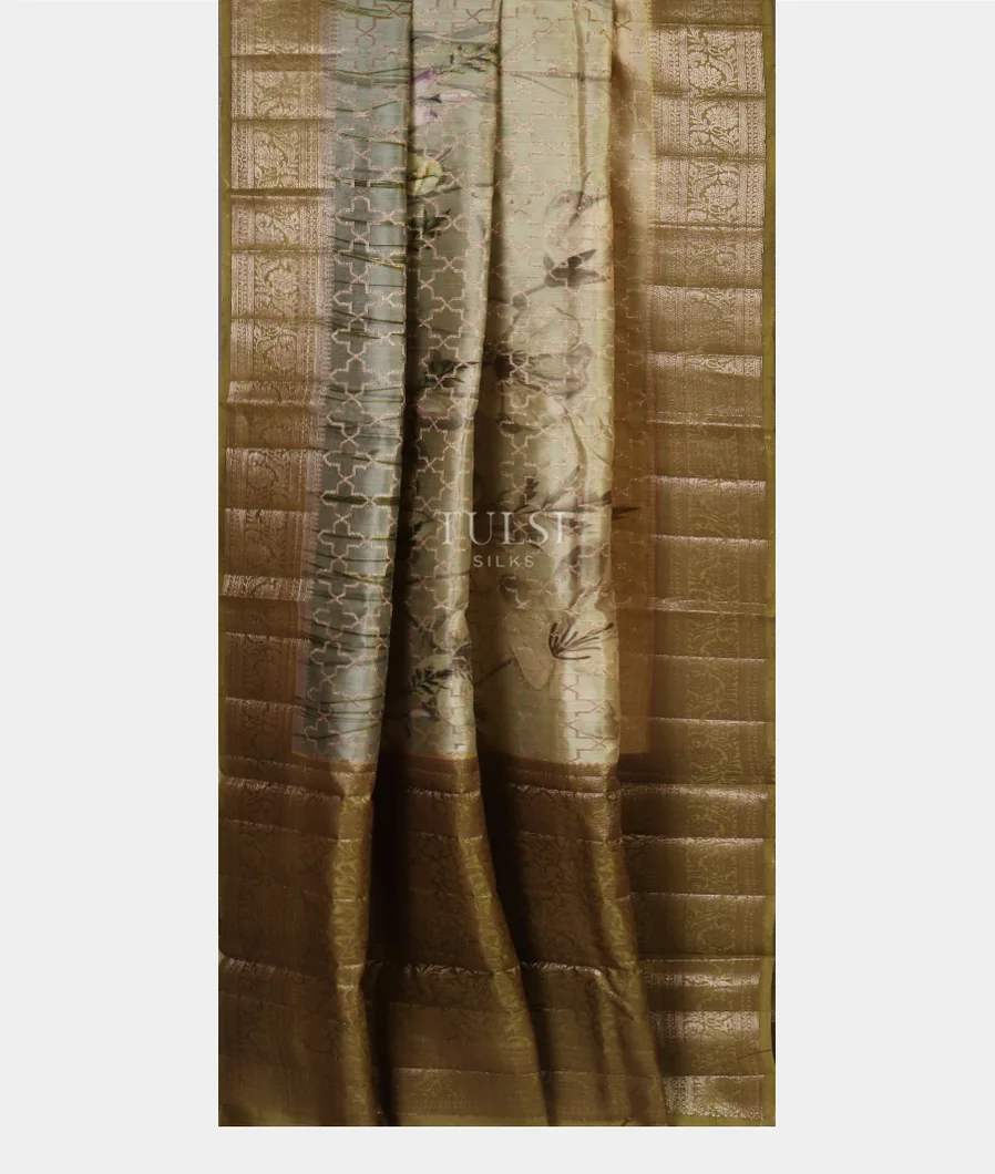 Grey and Yellowish Green Chaniya Silk Saree T5524932