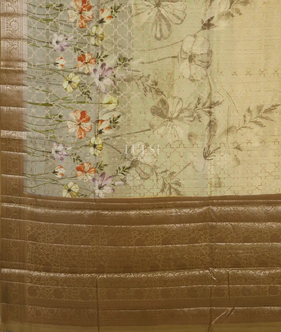 Grey and Yellowish Green Chaniya Silk Saree T5524934