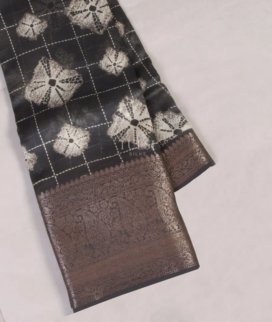 Black Soft Printed Cotton Saree T544244-image