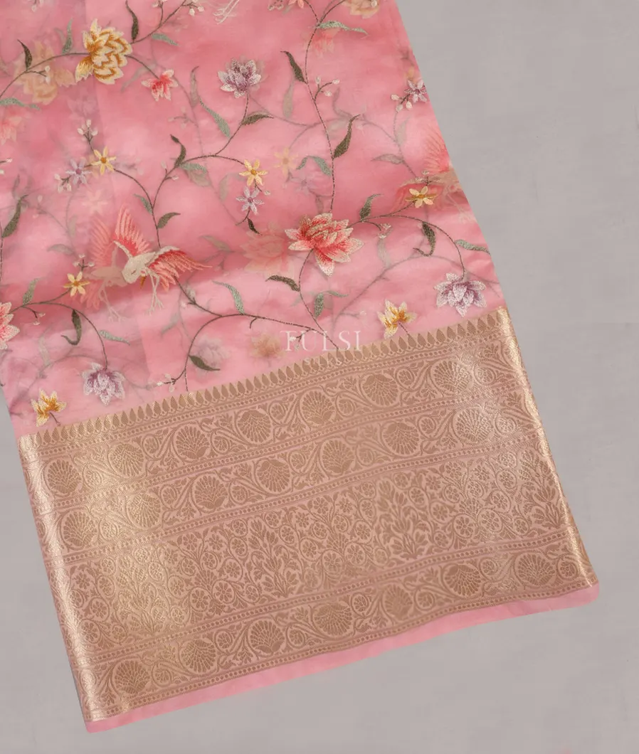 Pink Kora Organza Embroidery Saree T553271-image